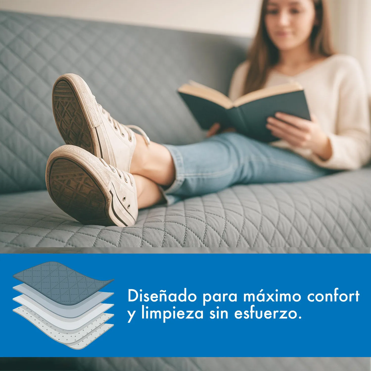 Forro Protector de Sofá Doble Faz 1 Puesto Gris/Azul 60 x 180 cm 4