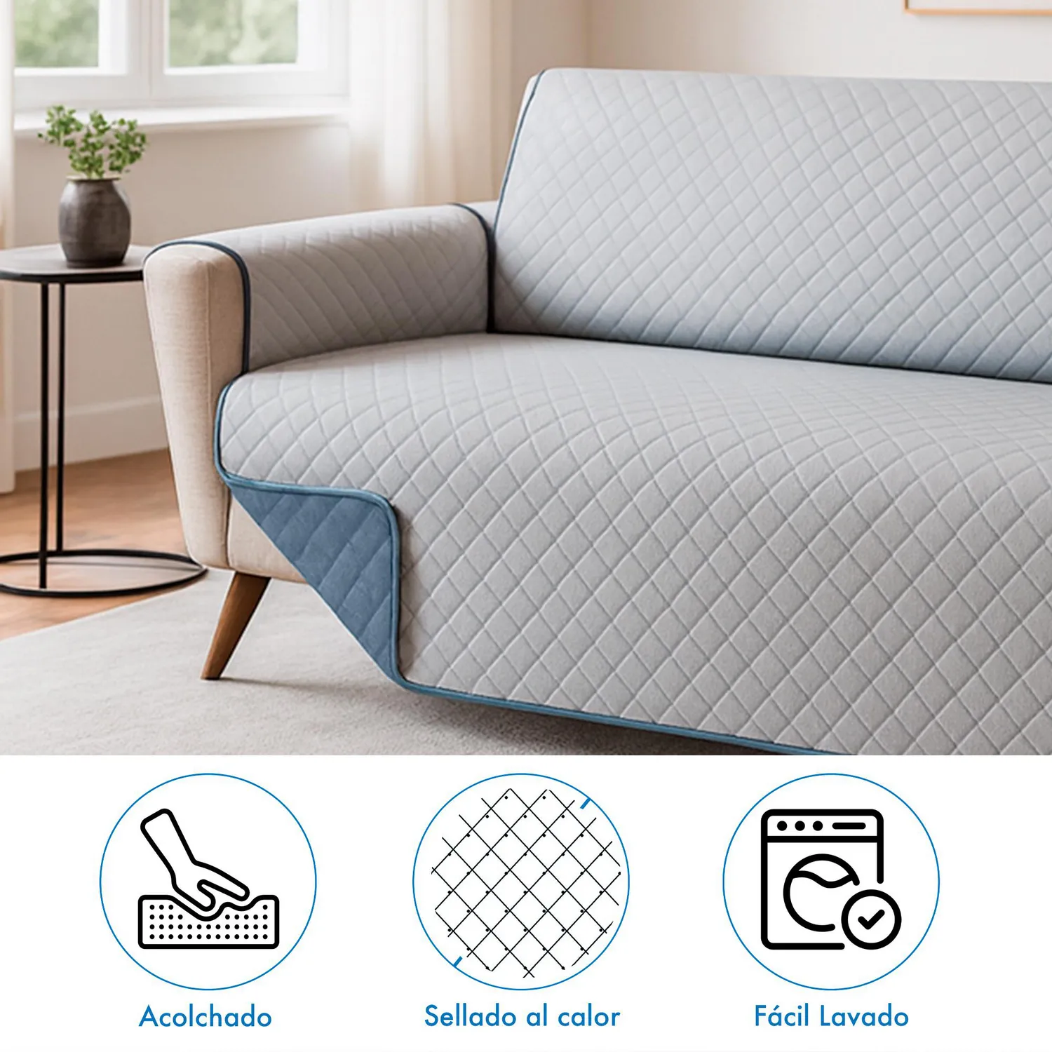 Forro Protector de Sofá Doble Faz 1 Puesto Gris/Azul 60 x 180 cm 5