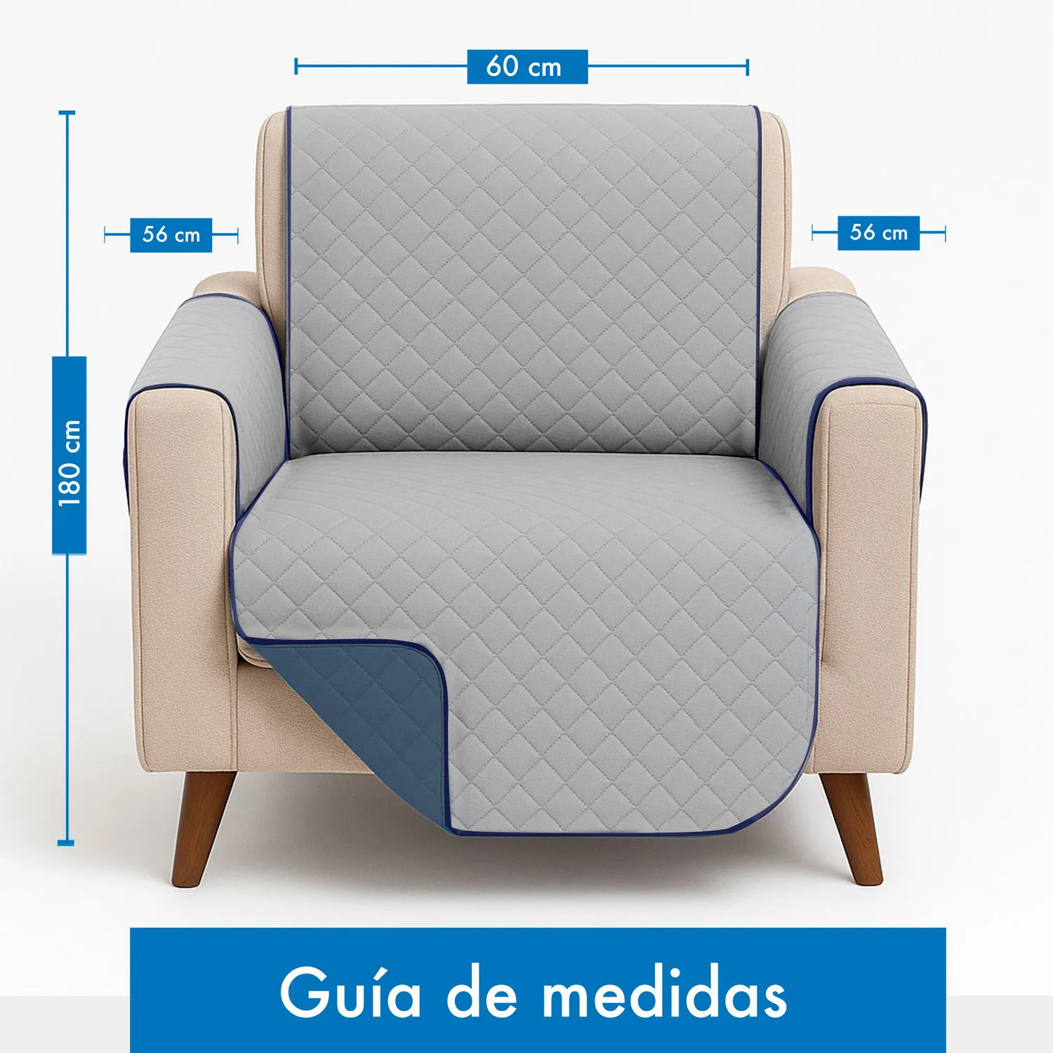 Forro Protector de Sofá Doble Faz 1 Puesto Gris/Azul 60 x 180 cm 17