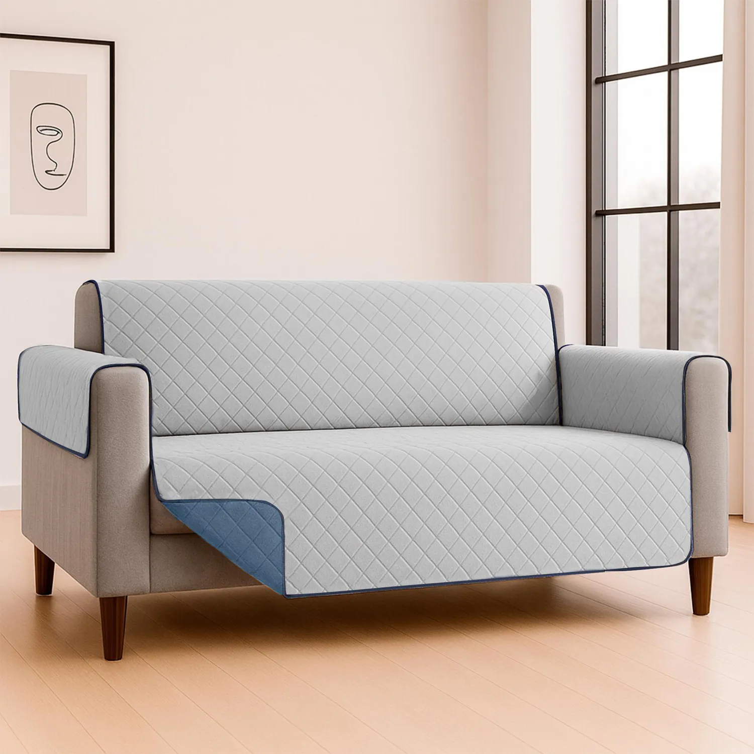 Forro Protector de Sofá Doble Faz 3 puestos Azul/Gris 180 x 180 cm