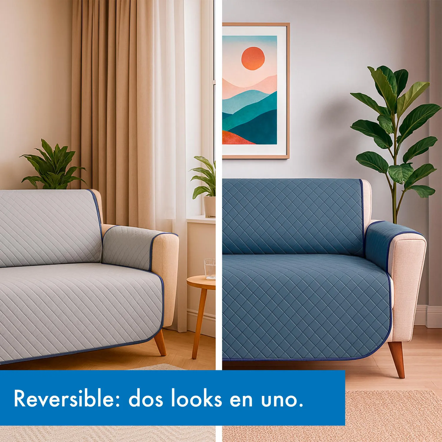 Forro Protector de Sofá Doble Faz 3 puestos Azul/Gris 180 x 180 cm 7