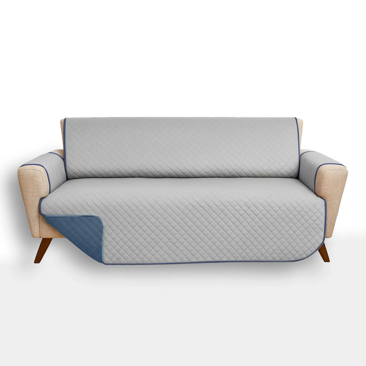 Forro Protector de Sofá Doble Faz 3 puestos Azul/Gris 180 x 180 cm 13