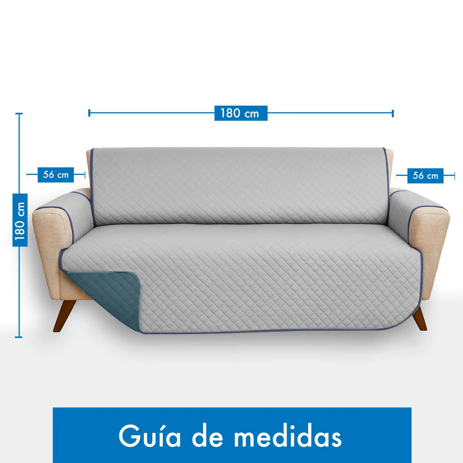 Forro Protector de Sofá Doble Faz 3 puestos Azul/Gris 180 x 180 cm 17