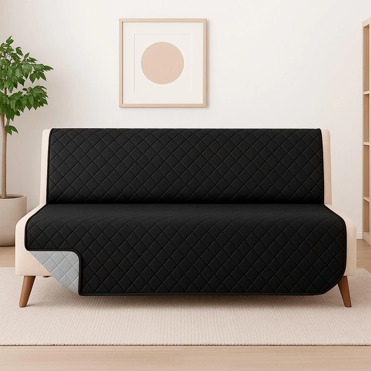 Protector de Sofá Cama 3 puestos Sin Brazos Gris/Negro 180 x180 cm