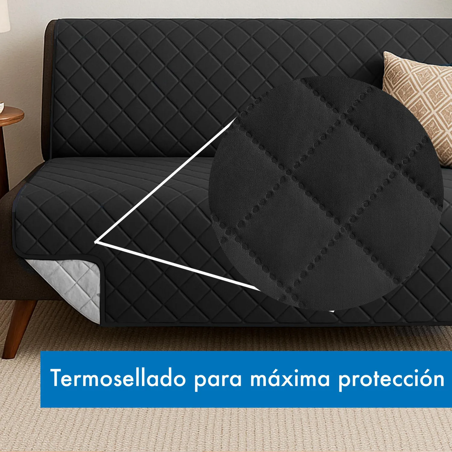 Protector de Sofá Cama 3 puestos Sin Brazos Gris/Negro 180 x180 cm 6