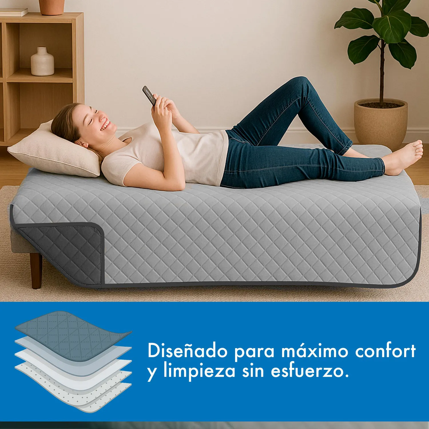 Protector de Sofá Cama 3 puestos Sin Brazos Gris/Negro 180 x180 cm 7