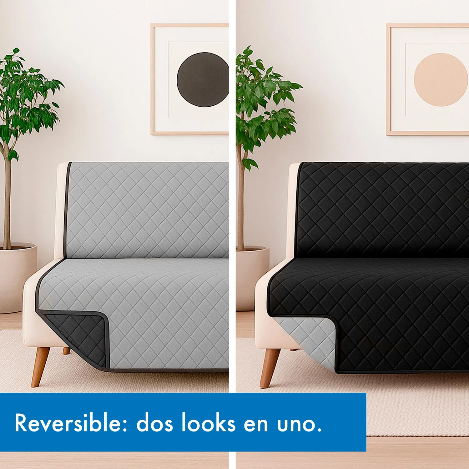 Protector de Sofá Cama 3 puestos Sin Brazos Gris/Negro 180 x180 cm 11
