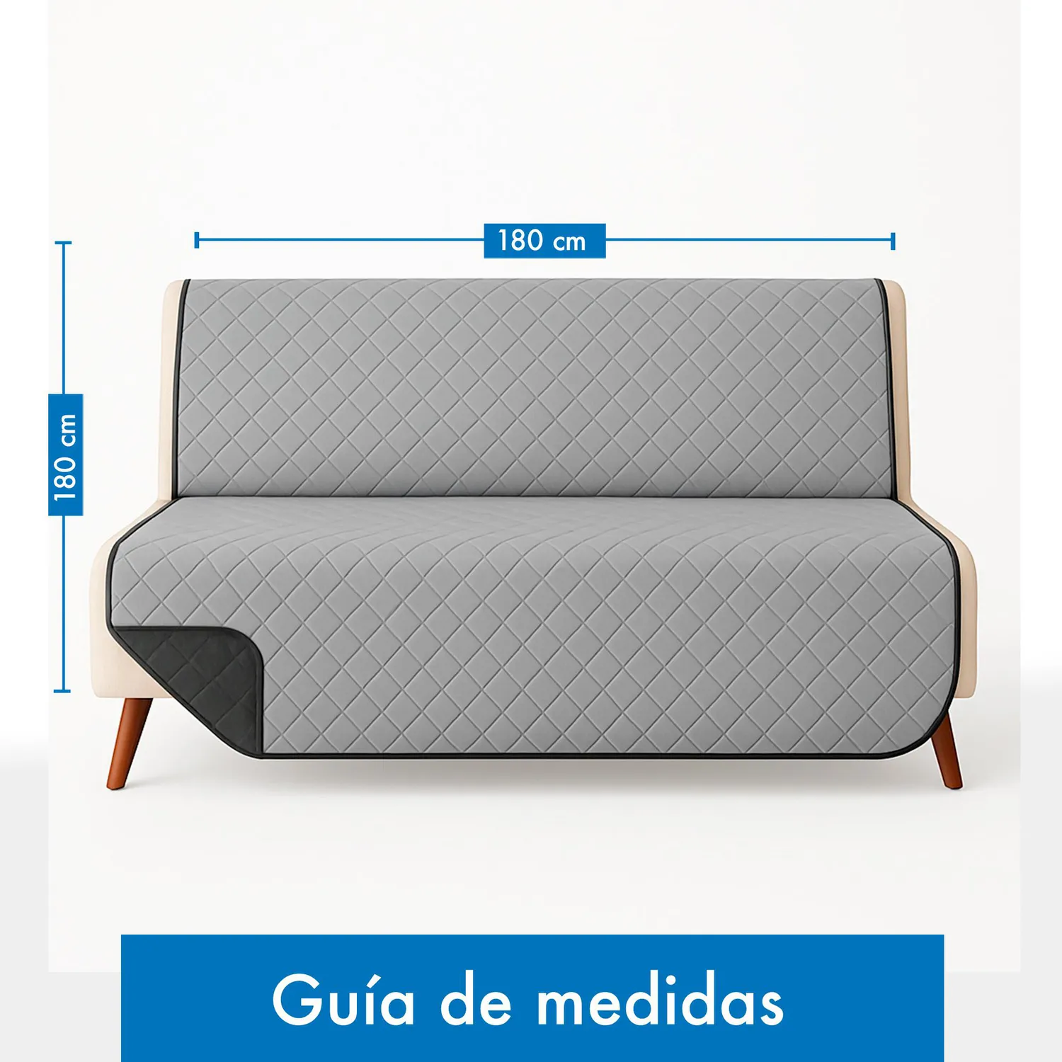 Protector de Sofá Cama 3 puestos Sin Brazos Gris/Negro 180 x180 cm 17