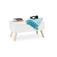 Puff Baúl Patas En Madera Natural Marfil