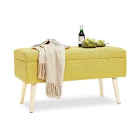 Puff Baúl Patas En Madera Natural Mostaza