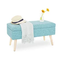 Puff Baúl Patas En Madera Natural Turquesa
