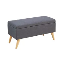Puff Baúl Patas En Madera Natural Gris Oscuro