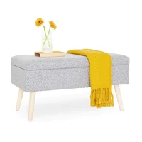 Puff Baúl Patas En Madera Natural Gris Claro