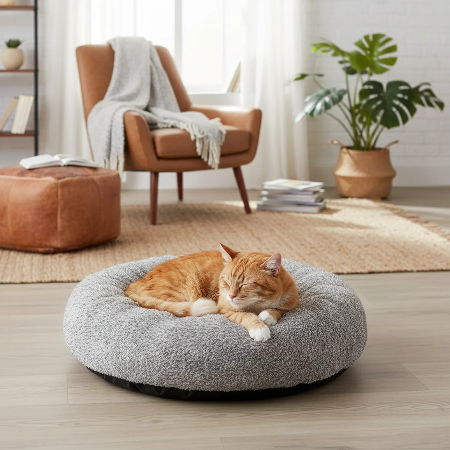Cama para Mascota Donut Gris Para Perro o Gato Pequeña 60 x 60 x 22 cm