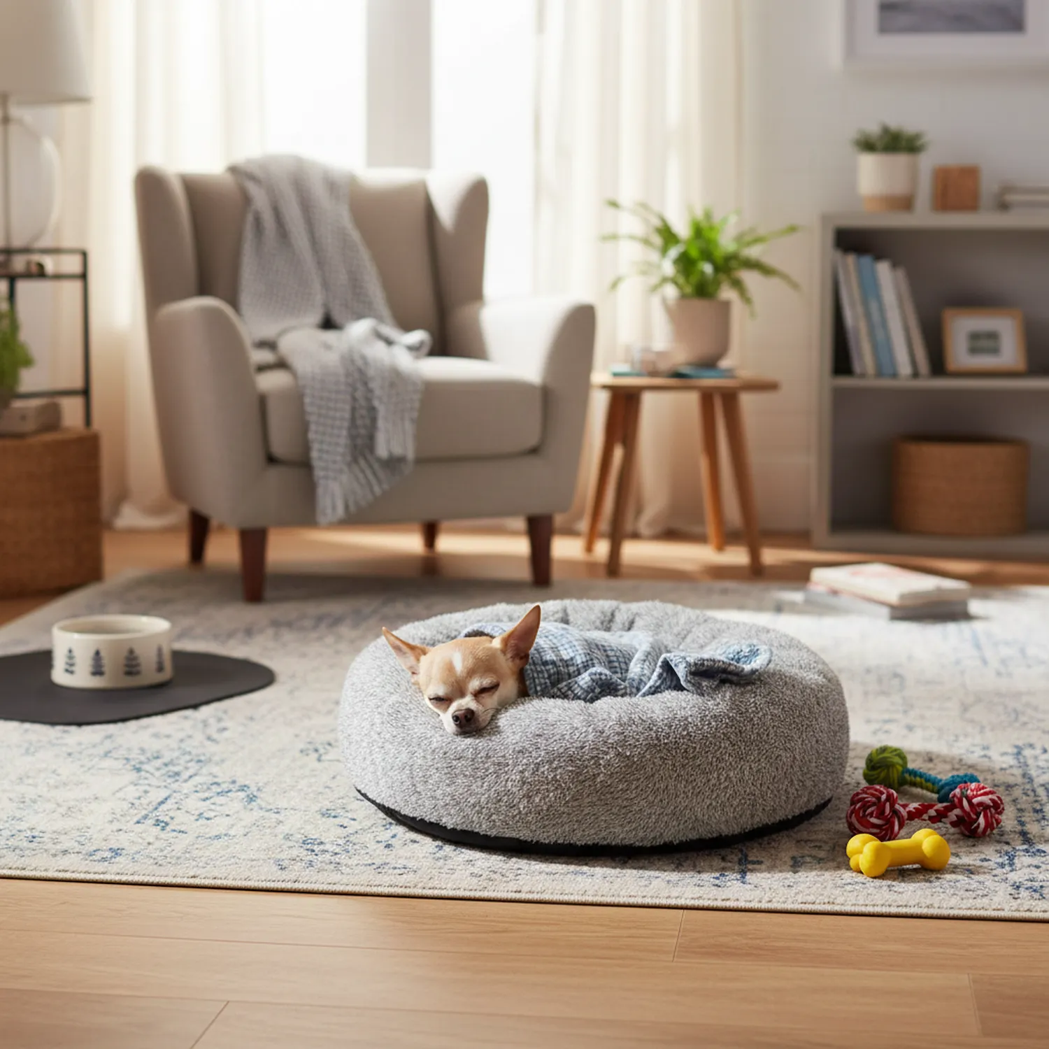 Cama para Mascota Donut Gris Para Perro o Gato Pequeña 60 x 60 x 22 cm 3
