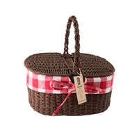 Canasta Picnic Ovalada Mimbre Marrón 28x15x28 cm