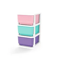 Cajonero de Piso Plástico 3 Cajones 33x66x38 cm Blanco Verde Morado Rosado Estra