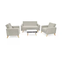 Sofá Baru + 2 Poltronas Tela Taupe + Mesa Barza