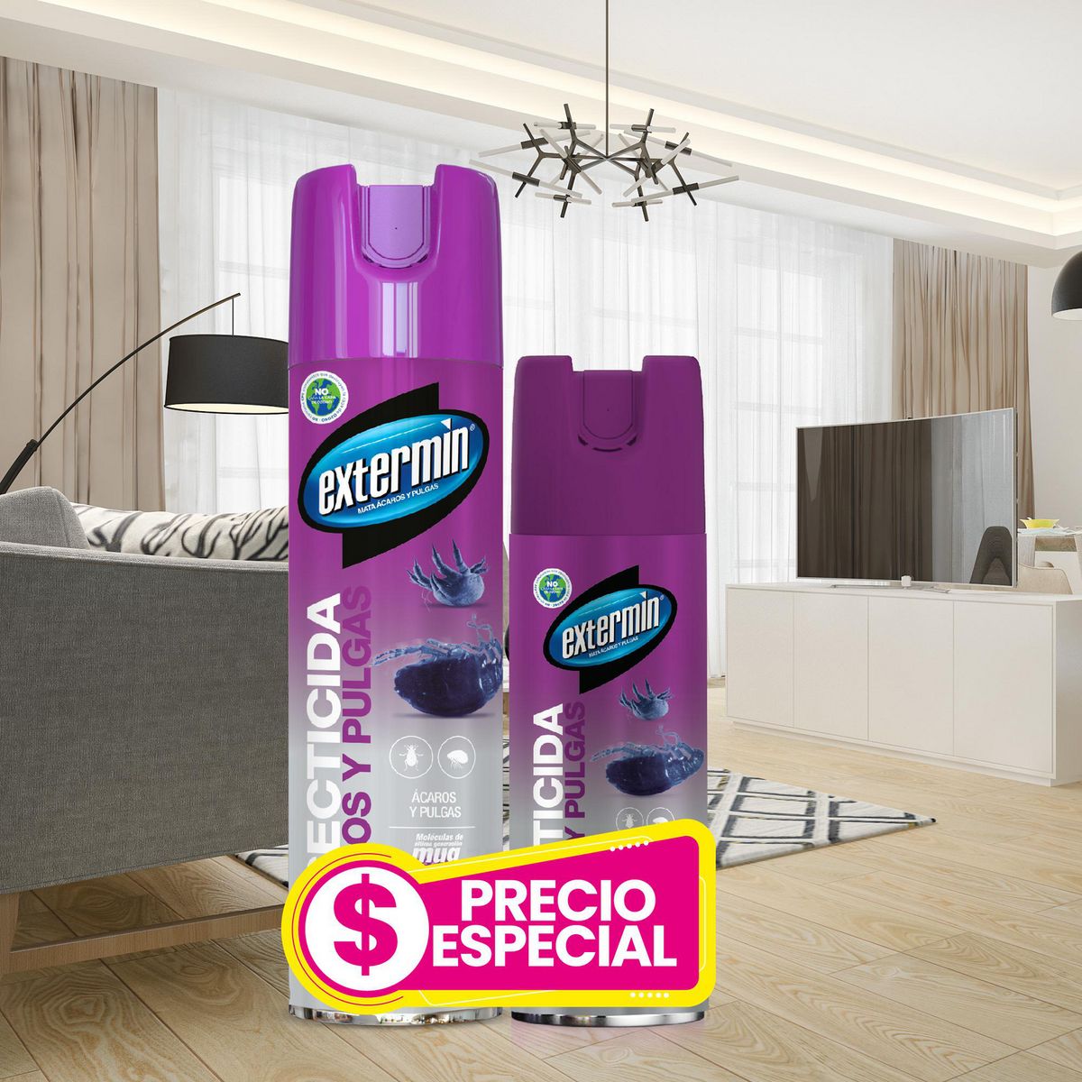 EXTERMIN - Insecticida Aerosol Ácaros Y Pulgas Extermín 400ml  + 250 Ml