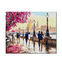 Kit de Pintura: Cuadro para Pintar por Números 40x50 Camino Farol Rosado