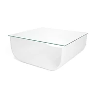 Mesa Centro Lincoln 25.5X63X56 Blanca Tapa de Vidrio