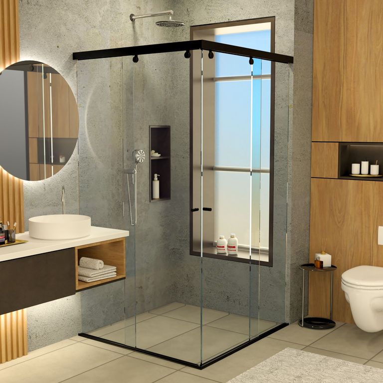 División De Baño 90+110cmx180cm Platinum Cor Esq Negr 6mm -  Homecenter.com.co