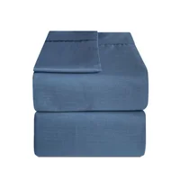 Juego Sabana King Con Alforza Fuelle 30 Azul Indigo