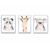 Cuadro Tríptico Animales Kids Chicle 140X40