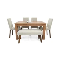 Comedor 6 Puestos Meri Caram + 4 Sillas Viena + Butaco Tela Plata