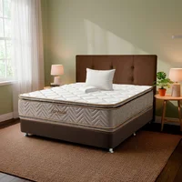 Combo Colchón Sencillo Fantasia Galaxy 100x190X29 + Base Cama Plus Lino Café + Espaldar +1 Almohada Siliconada+ Protector de Colchón