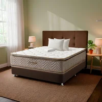 Combo Colchón Queen Fantasía Galaxy 160x190X29 + Base Cama Plus Lino Café + Espaldar +2 Almohadas Siliconadas+ Protector de Colchón