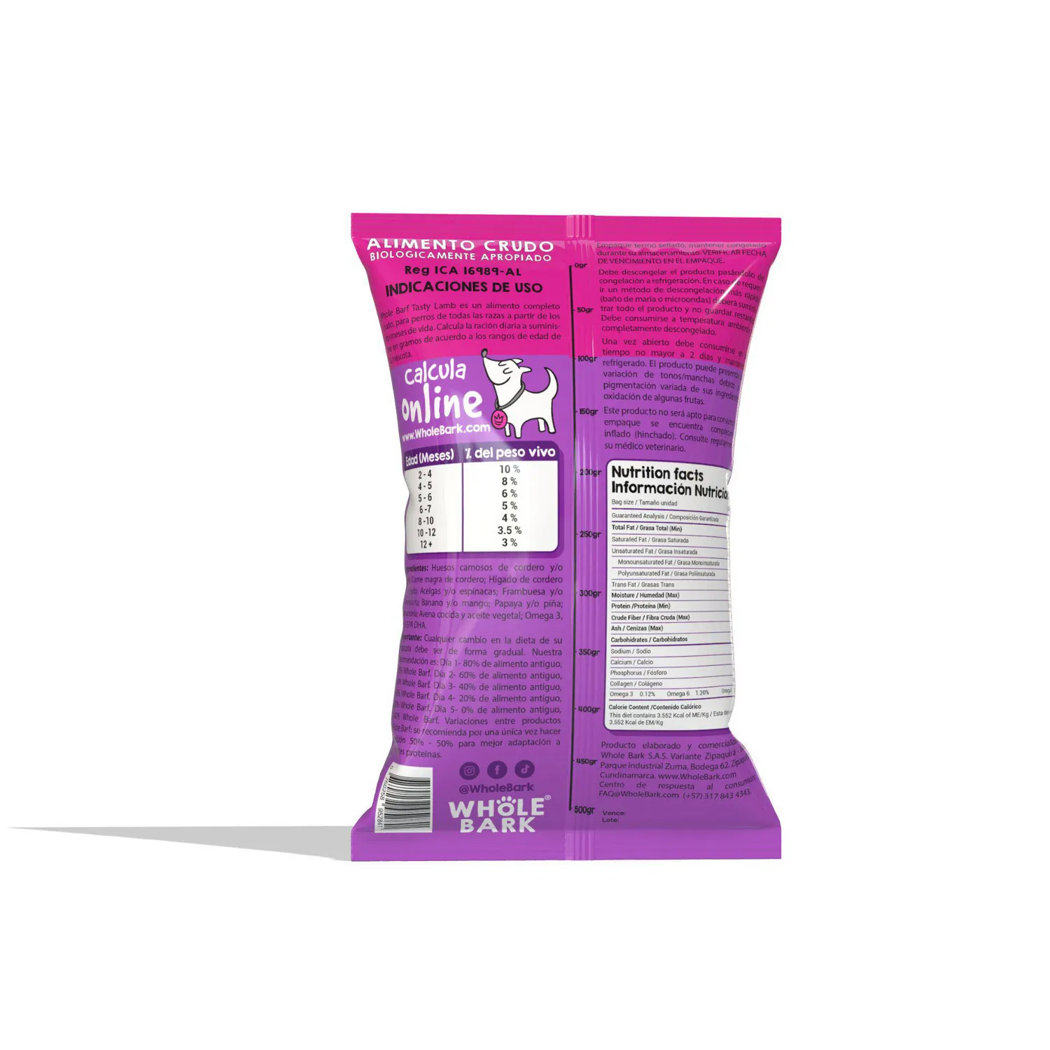 Comida Perros Whole Barf  Tasty Lamp 500g Whole Barf