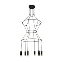 Lámpara Led Colgante Negra 6 Luces Luz Cálida Arteluce