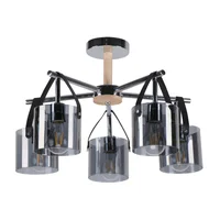 Lámpara De Techo Cromo 5 Luces E27 Vidrio Ahumado Ikelite
