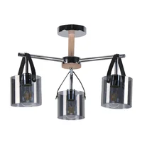 Lámpara De Techo Cromo Tres Luces E27 Vidrio Ahumado Ikelite