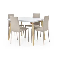 Juego de Comedor Lugo Matiz 4 Puestos + Sillas Lyon Tela Beige