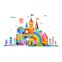 Vinilo Infantil De Castillo Colorido M 120X72Cm
