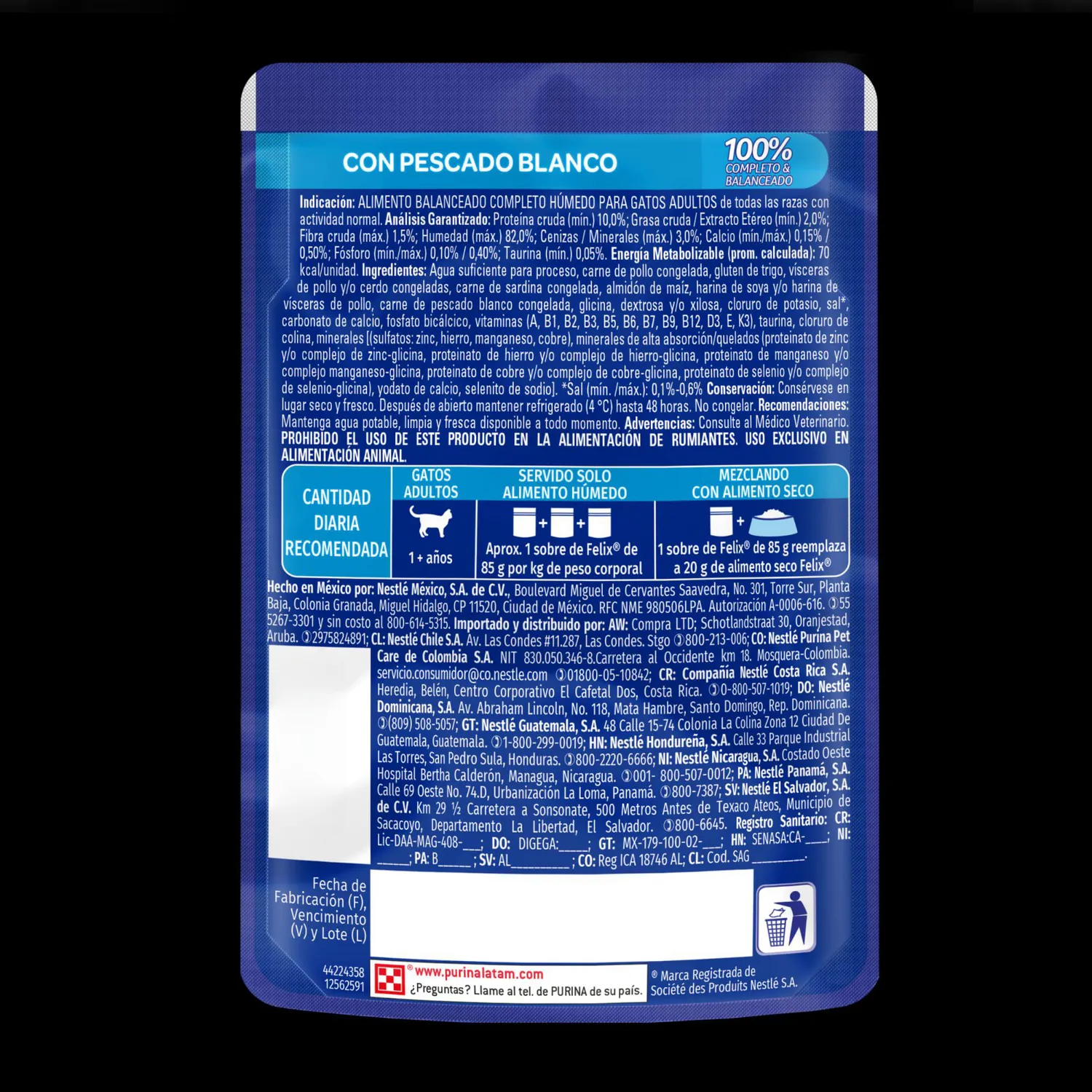 Comida Húmeda Para Gato Pescado Blanco Salsa Felix 85g