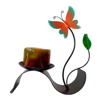 Candelabro Mesa Ola Café Con Mariposa Naranja