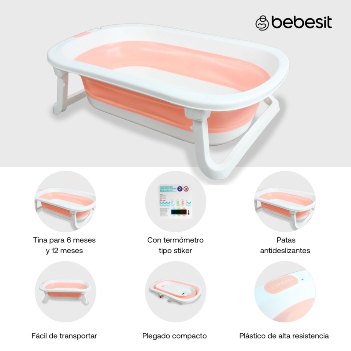 BEBESIT - Bañera Tina Plegable para Bebé Jelly Rosado Bebesit
