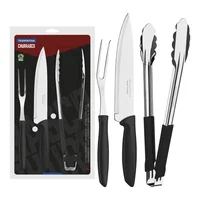 Set Parrillero De 3 Piezas Pinzas + Cuchillo + Tenedor Acero Inoxidable Negro