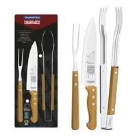 Set Parrillero De 3 Piezas Pinzas + Cuchillo + Tenedor Acero Inoxidable