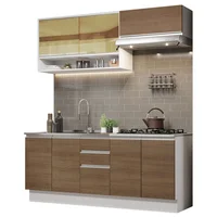 Cocina Integral Glamy 2.00 m con Mesón de Acero Blanco/Marrón 03