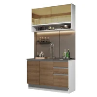 Cocina Integral Glamy 1.20 m con Mesón de Acero Blanco/Marrón 02