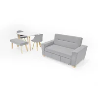 Sofá Cama Hamburgo + Comedor Lugo 4 Puestos Matiz Plata