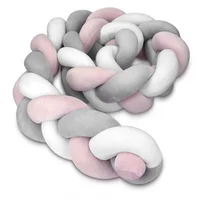 Cojín Protector Para Cuna Trenza 3 Metros Rosa Y Gris