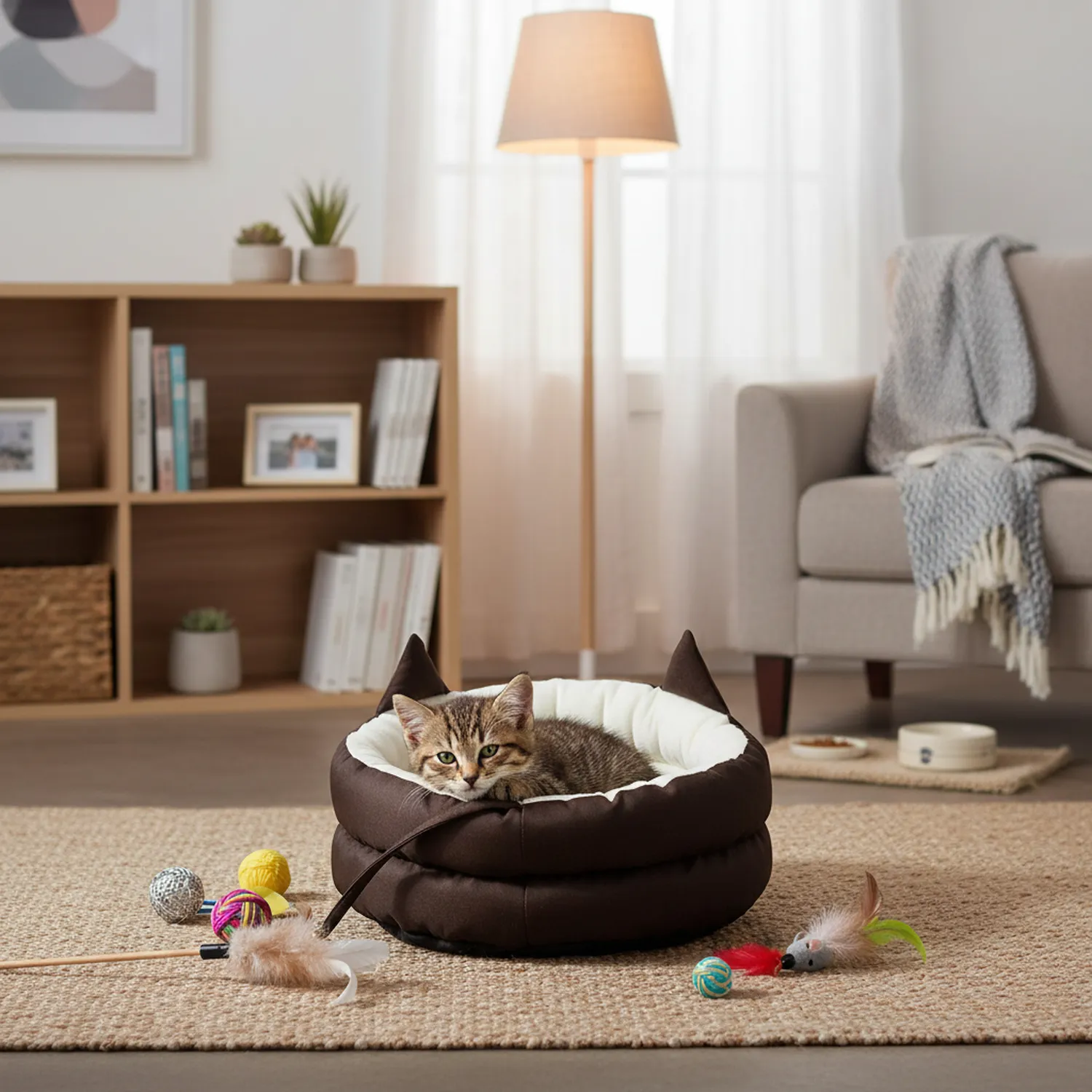Cama Para Gato Francesa 47x47x30cm + Kit Juguete Gato Petizoos