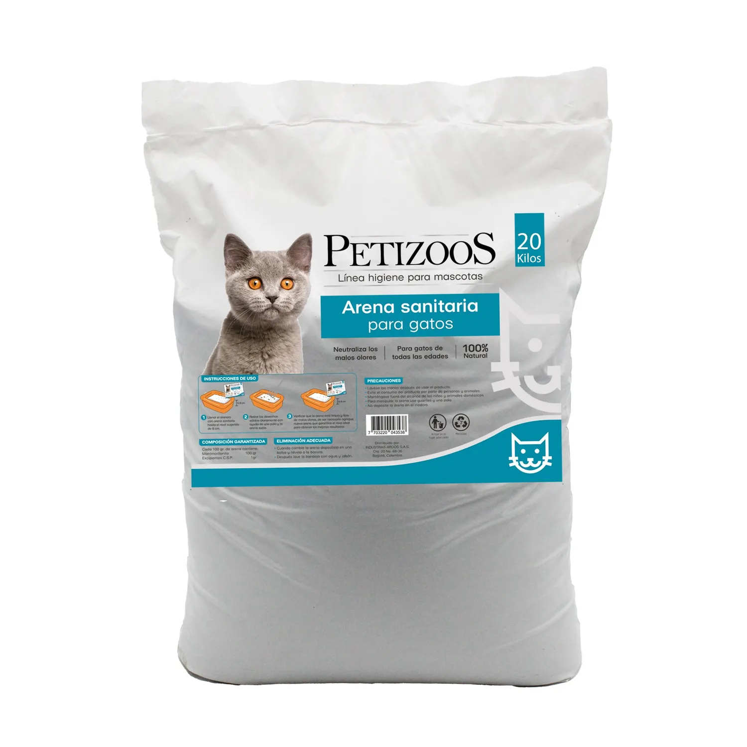 Arena Sanitaria  Gato Aglomerante Absorbente Bentonita Petizoos  20 kg