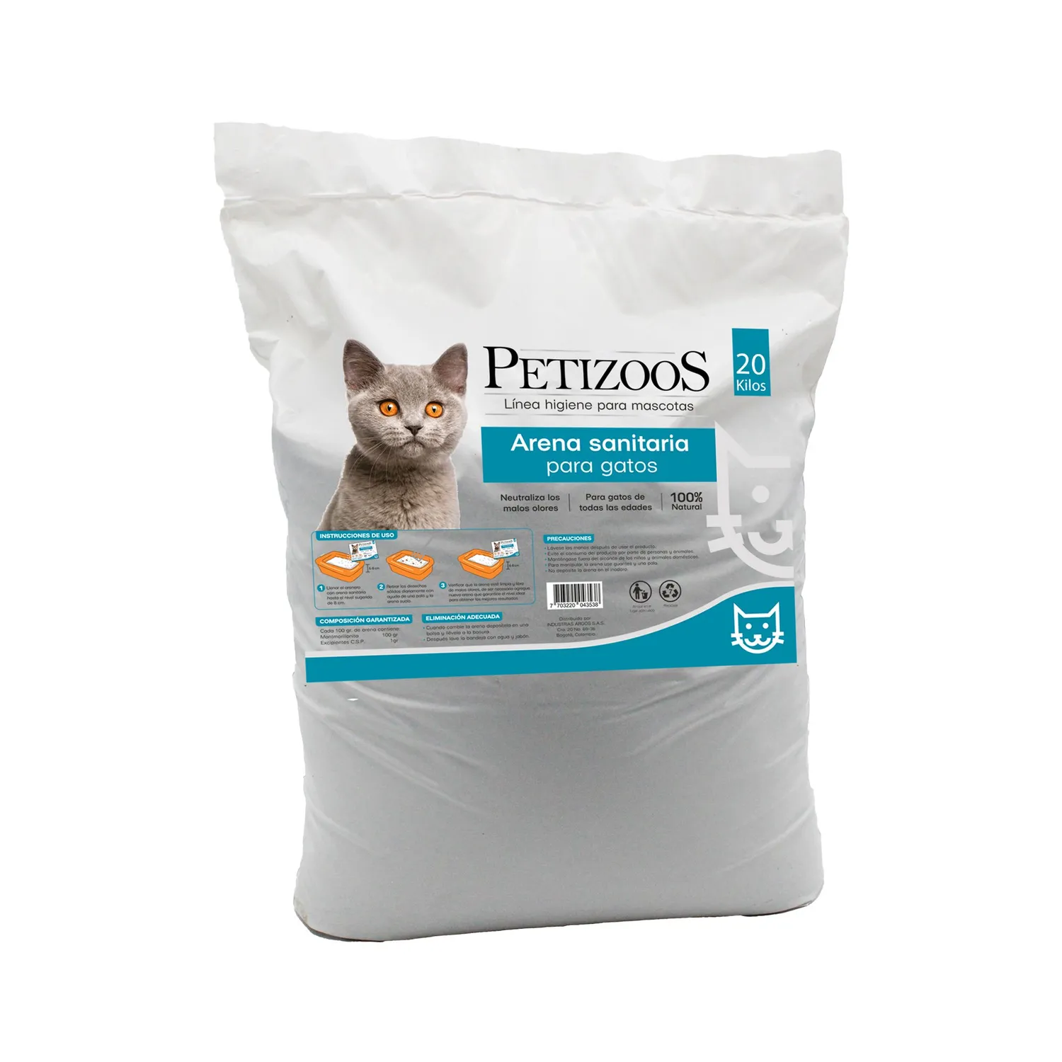 Arena Sanitaria  Gato Aglomerante Absorbente Bentonita Petizoos  20 kg 3
