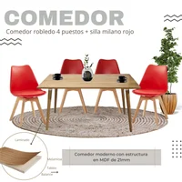 Comedor Robledo 4 Puestos 120X73X60 + Silla  Milano 83X46,5X38 Rojo